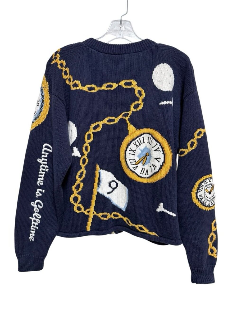 Vintage Bellepointe "Time For Golf" Full Zip Sweater Size Medium Blue & Gold - Picture 2 of 4